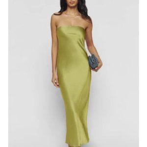 Reformation Chartreuse Silk Strapless Midi Dress